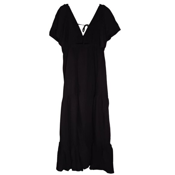 NEW Mila Mae Flutter Sleeve Tiered Maxi Dress in Black, Size M, Open Tie Back - Picture 5 of 13
